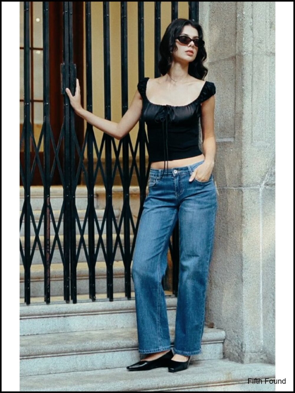 Low Rise Baggy Jeans, Wide Leg Y2K Stretchy Straight Leg Denim Pants - Picture 6 of 6